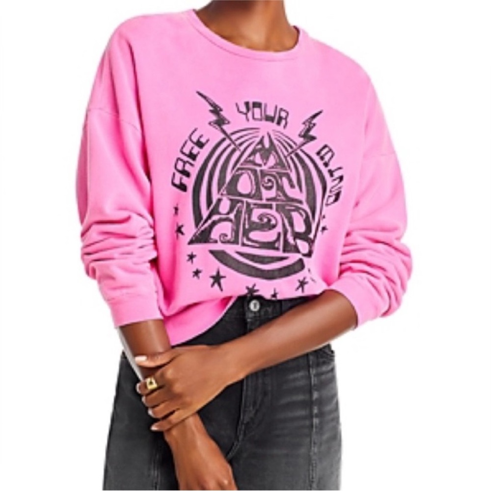 MOTHER The Drop Square Sweatshirt Pink Mind Your Mother Womens Size XS Oversized